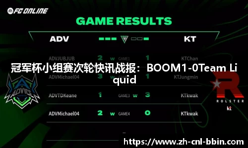 冠军杯小组赛次轮快讯战报：BOOM1-0Team Liquid